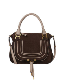 Sac double porté Marcie en cuir et lin - Pure Brown