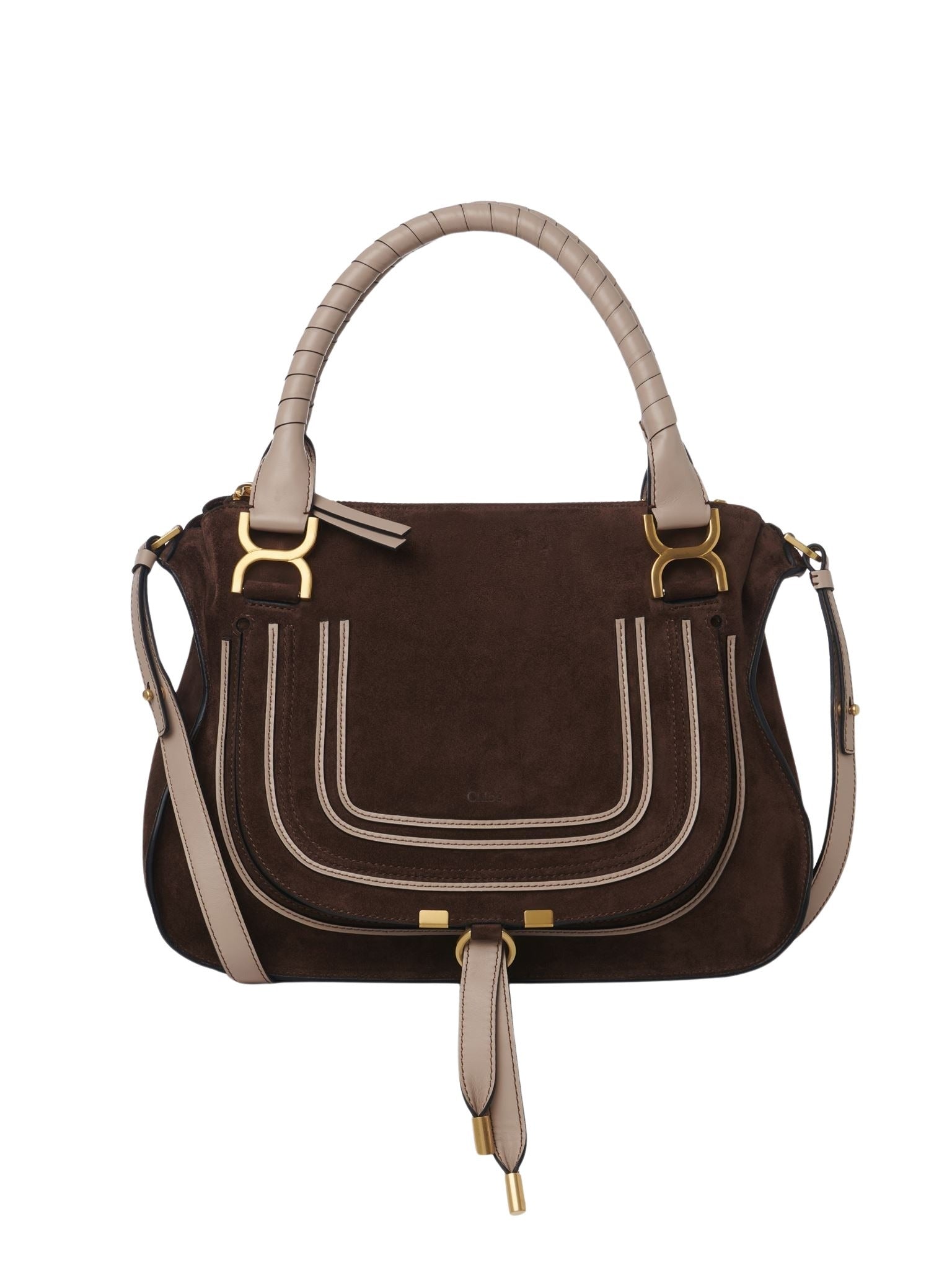 Sac double porté Marcie en cuir et lin - Pure Brown