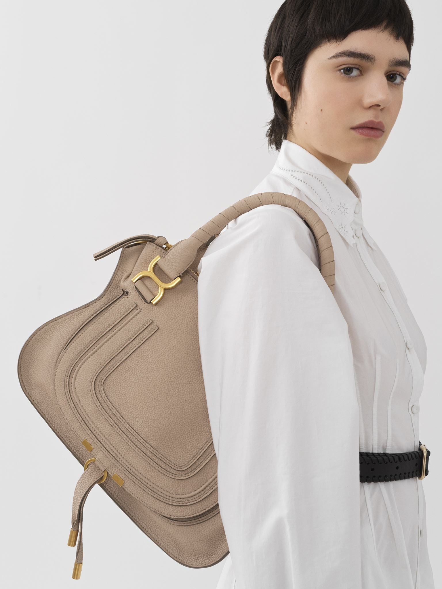 Sac double porté Marcie en cuir - Nomad Beige