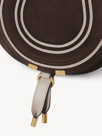 Petit sac porté épaule Marcie en cuir et lin - Pure Brown