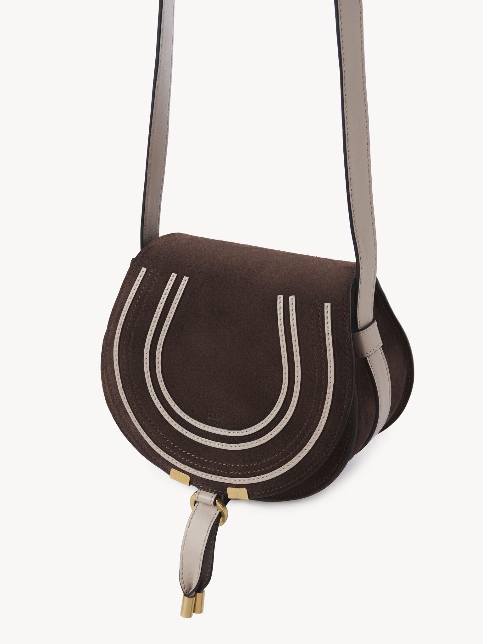 Petit sac porté épaule Marcie en cuir et lin - Pure Brown