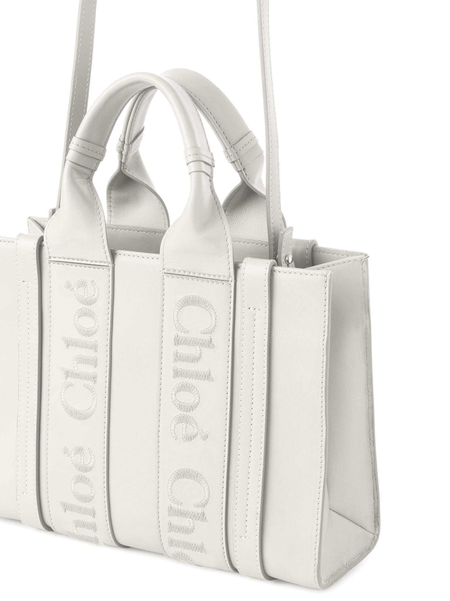 Petit sac cabas Woody à bandoulière en cuir - White