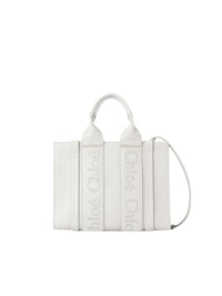 Petit sac cabas Woody à bandoulière en cuir - White