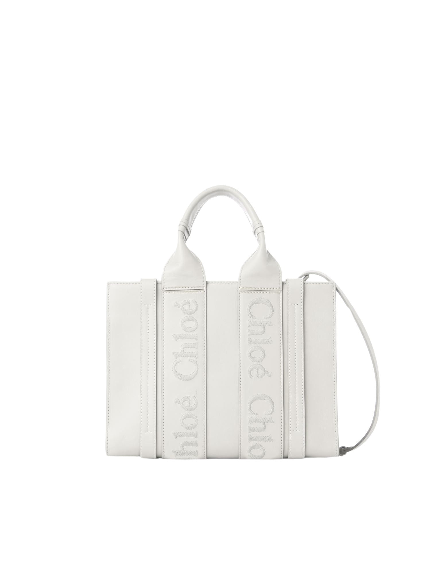 Petit sac cabas Woody à bandoulière en cuir - White
