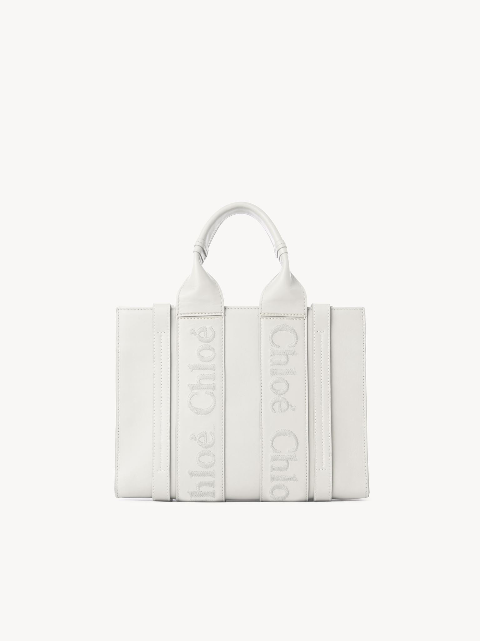 Petit sac cabas Woody à bandoulière en cuir - White