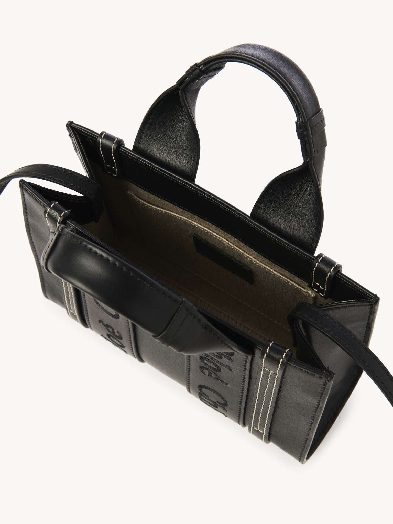 Mini sac cabas Woody à bandoulière en cuir - Black