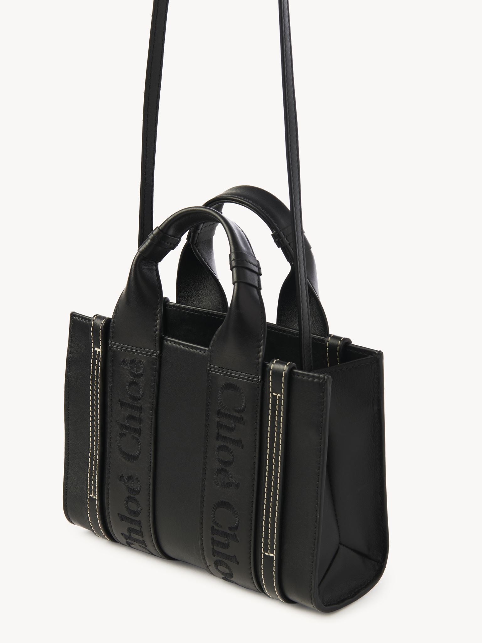 Mini sac cabas Woody à bandoulière en cuir - Black