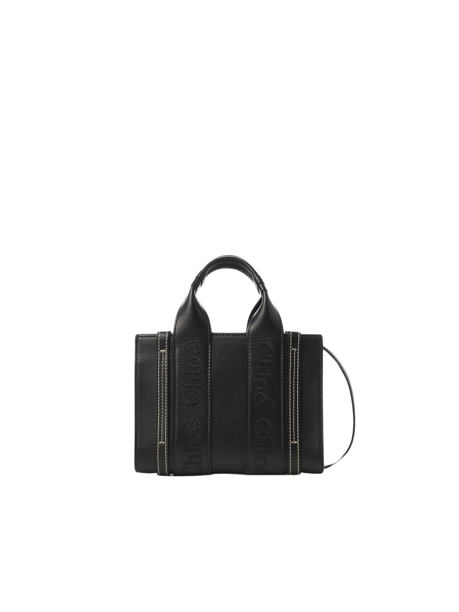 Mini sac cabas Woody à bandoulière en cuir - Black