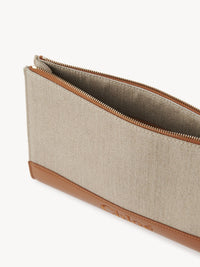 Pochette zippée Chloé Sense en lin - Caramel