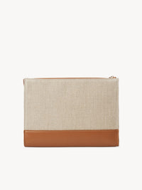 Pochette zippée Chloé Sense en lin - Caramel