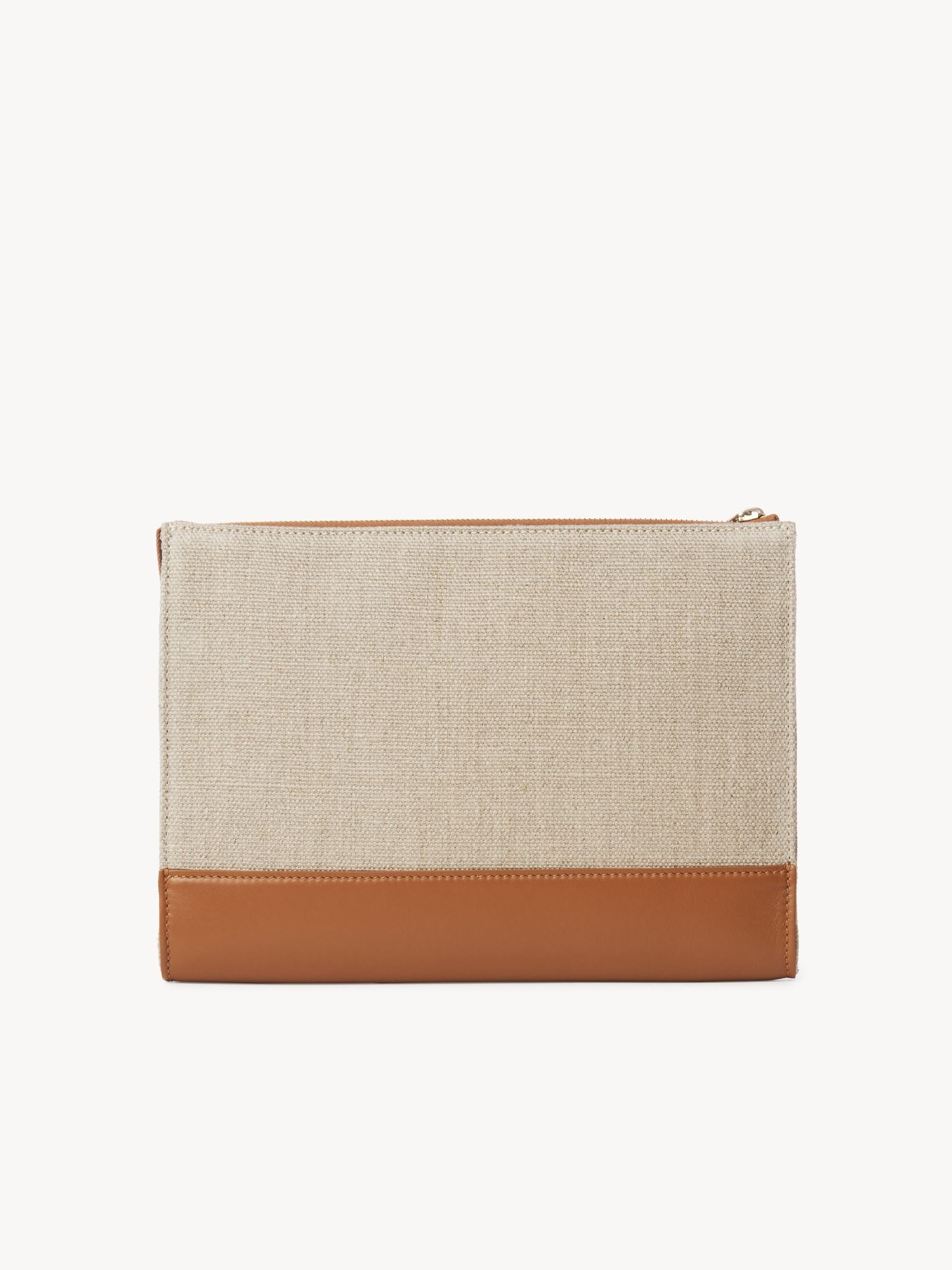 Pochette zippée Chloé Sense en lin - Caramel
