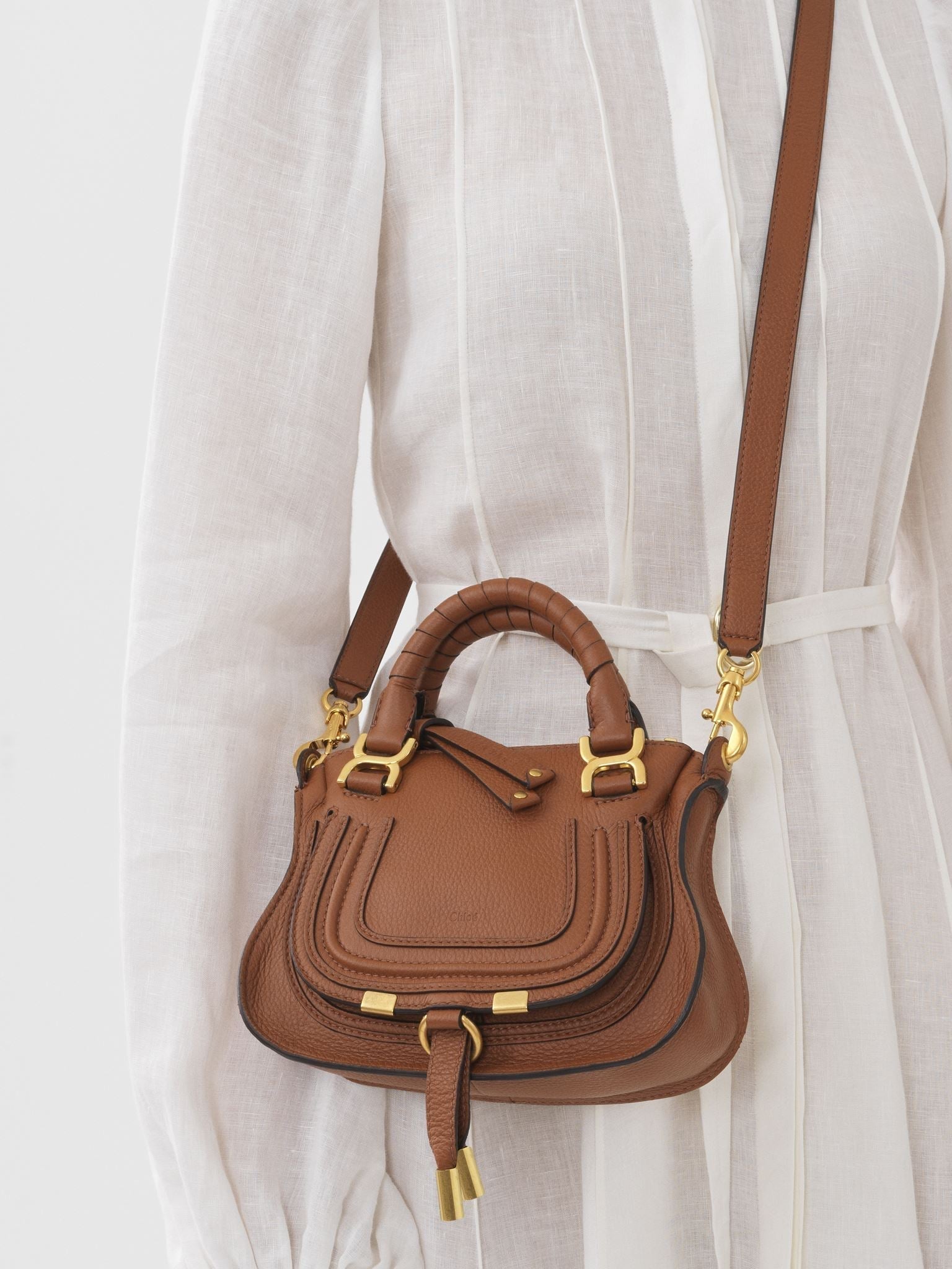 Mini sac Marcie double porté en cuir - Tan
