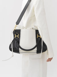 Grand sac double porté Marcie en cuir - Noir Blanc