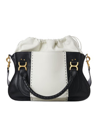 Grand sac double porté Marcie en cuir - Noir Blanc