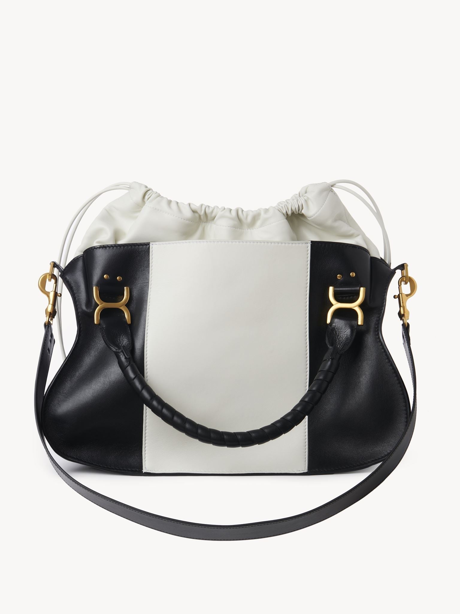 Grand sac double porté Marcie en cuir - Noir Blanc