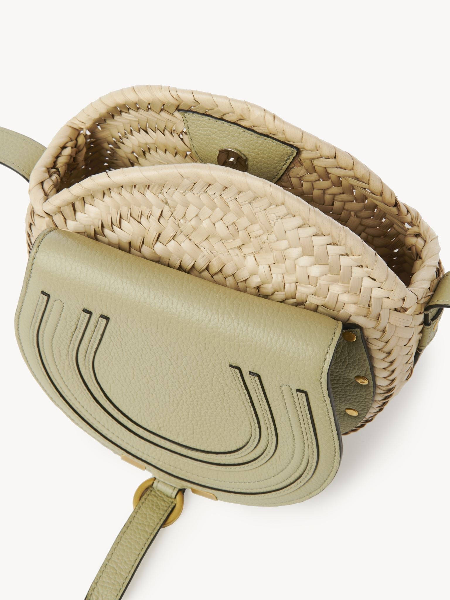 Sac panier rond porté épaule Marcie en cuir - Faded Green