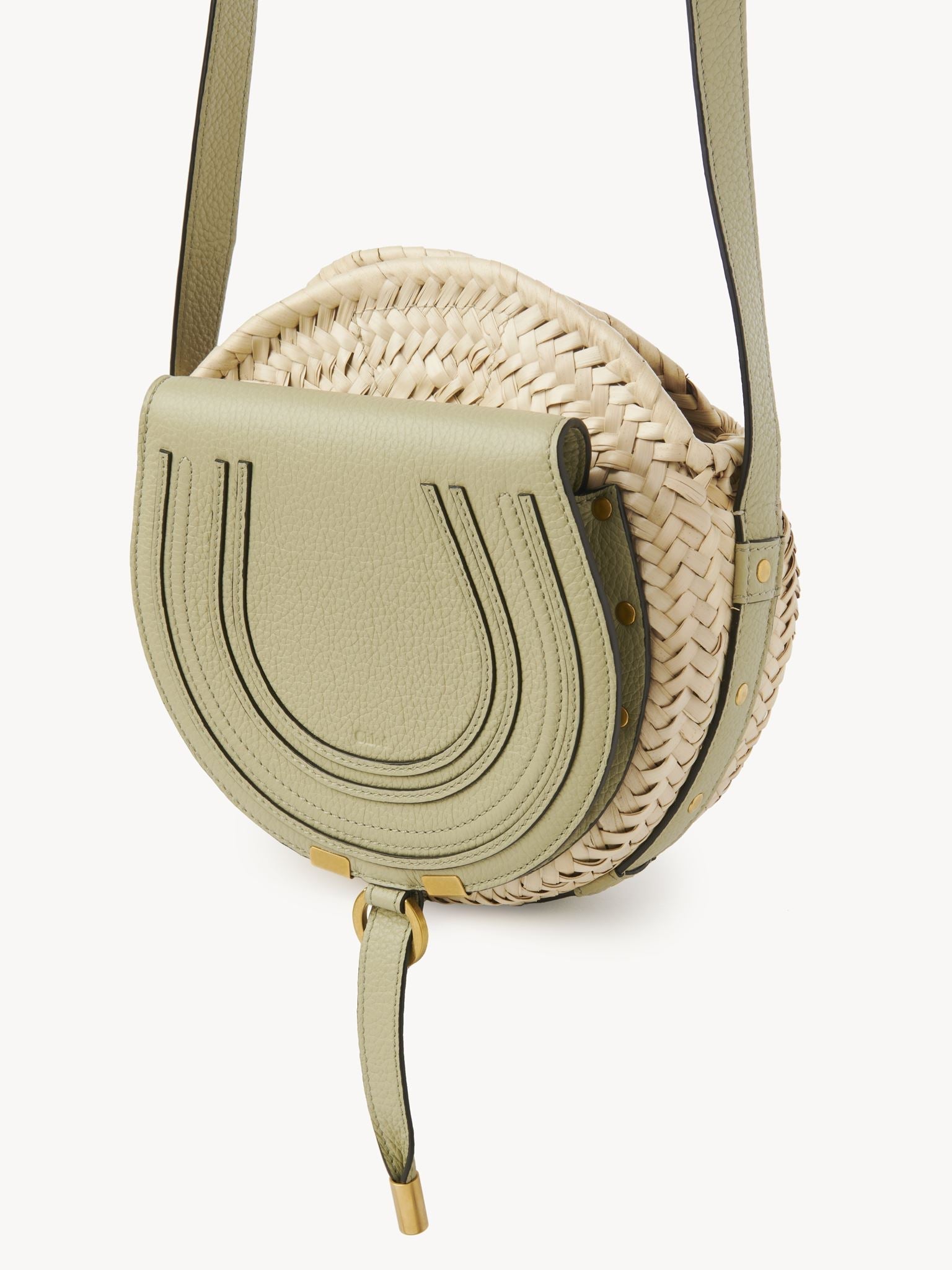 Sac panier rond porté épaule Marcie en cuir - Faded Green