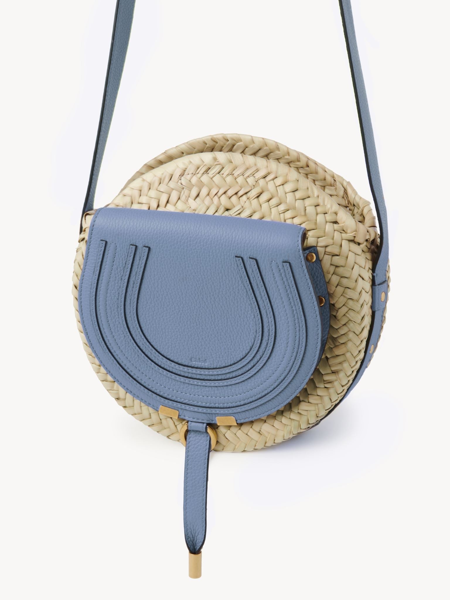 Sac panier rond porté épaule Marcie en cuir - Cobalt Ombragé