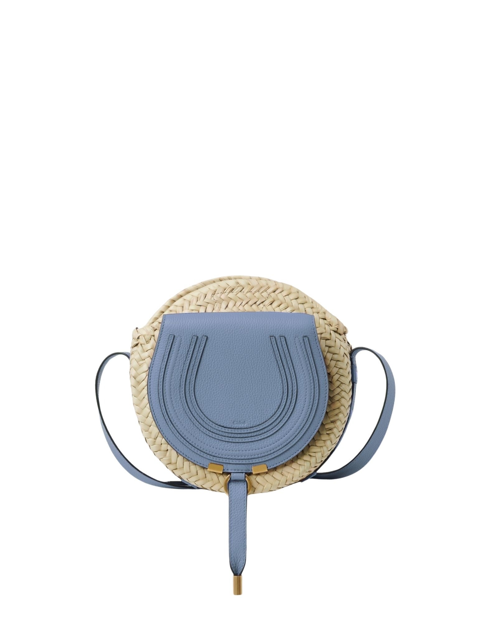 Sac panier rond porté épaule Marcie en cuir - Cobalt Ombragé
