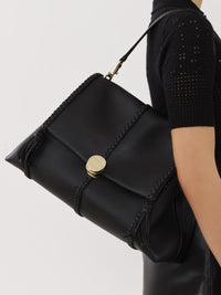 Grand sac souple porté épaule Penelope en cuir - Black
