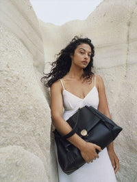 Grand sac souple porté épaule Penelope en cuir - Black