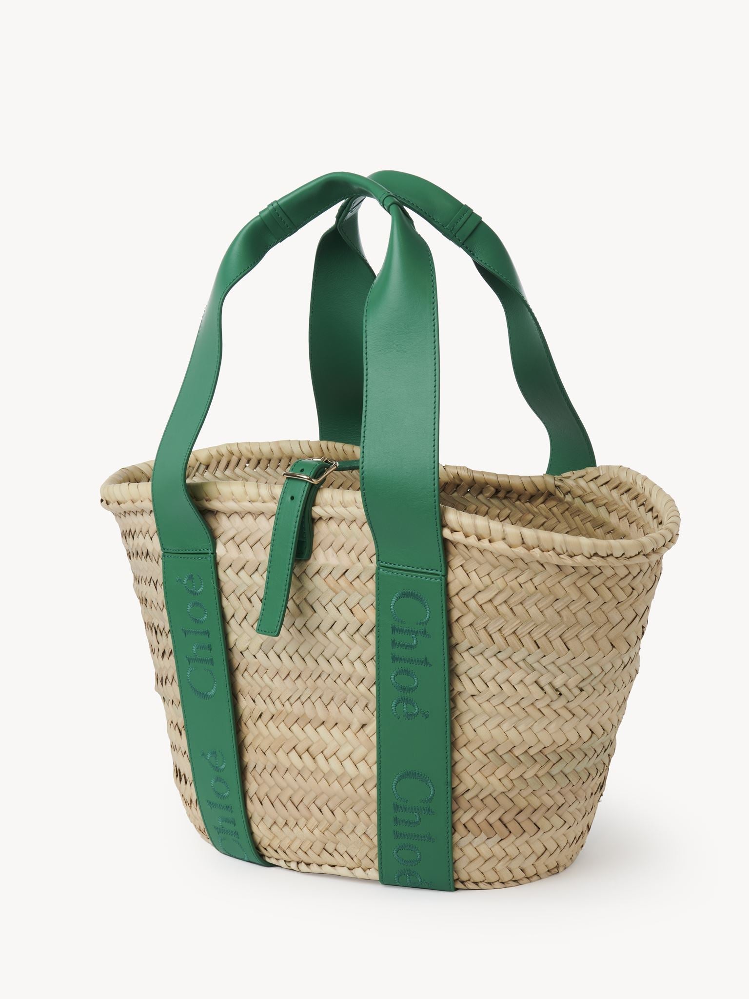 Grand sac panier Chloé Sense en feuille de palmier - Vert Pop