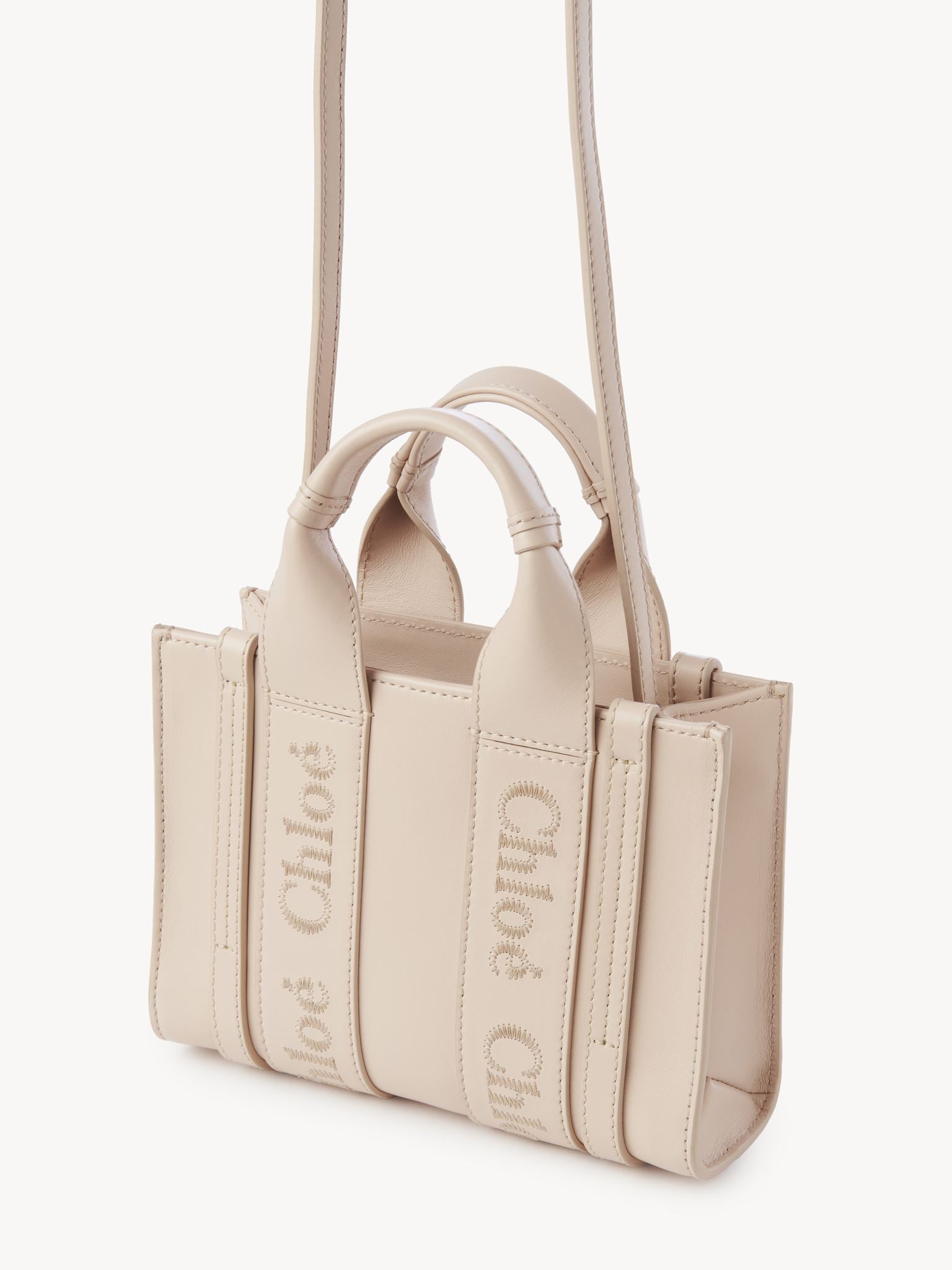 Mini sac cabas Woody à bandoulière en cuir - Ciment Rose
