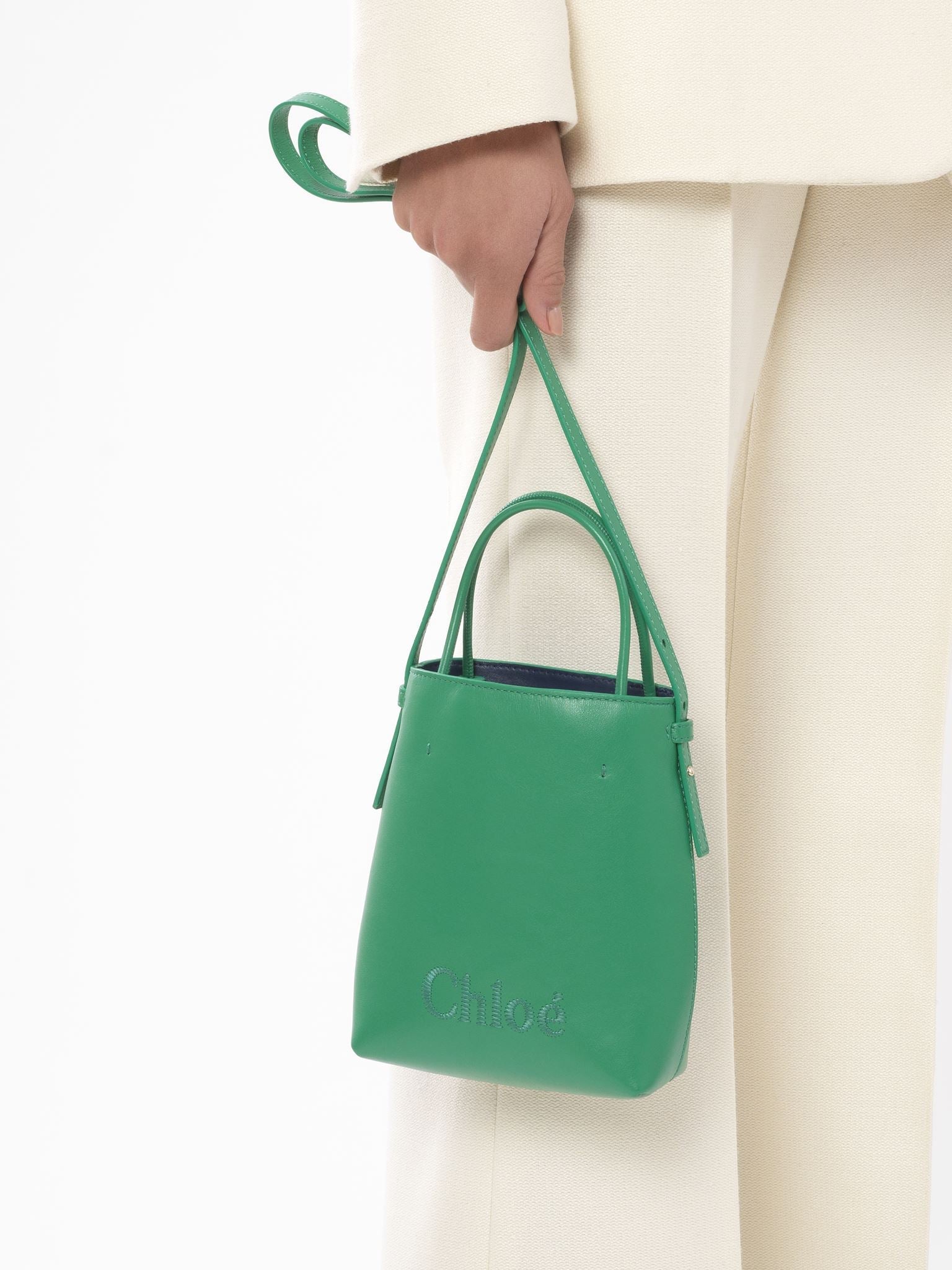 Mini sac cabas Chloé Sense en cuir - Vert Pop