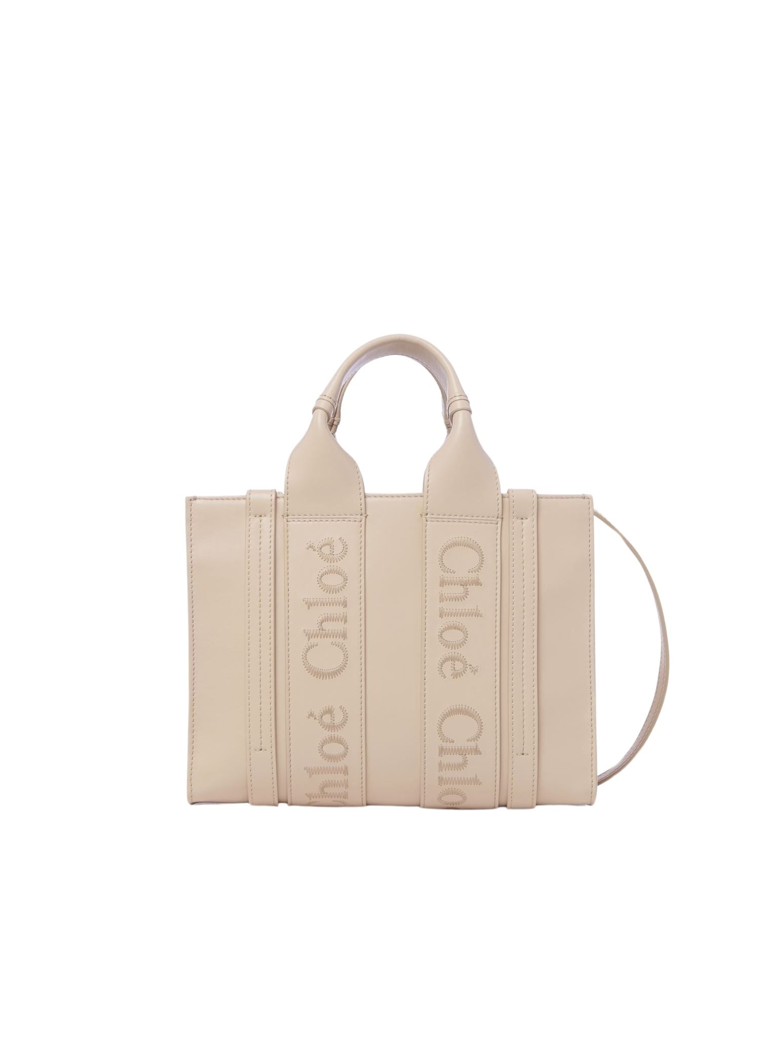 Petit sac cabas Woody à bandoulière en cuir - Cement Pink