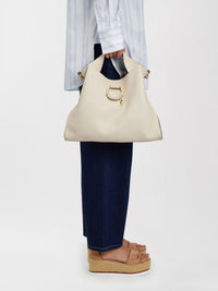 Petit sac Joan à anse en cuir - Beige Ciment