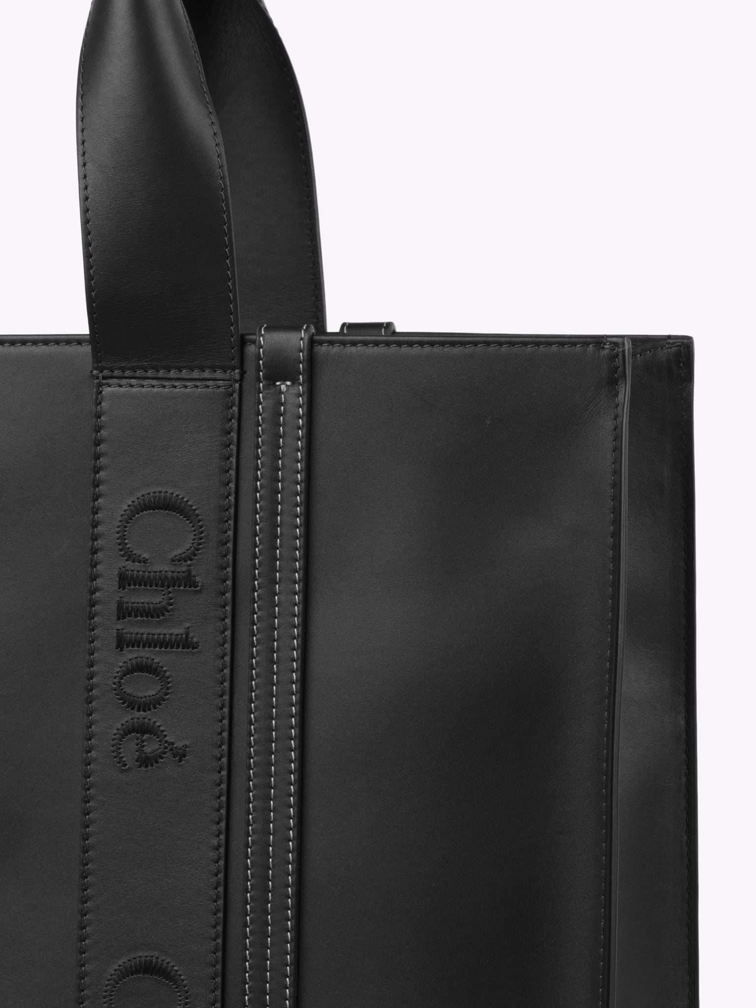Grand sac cabas Woody en cuir - Noir