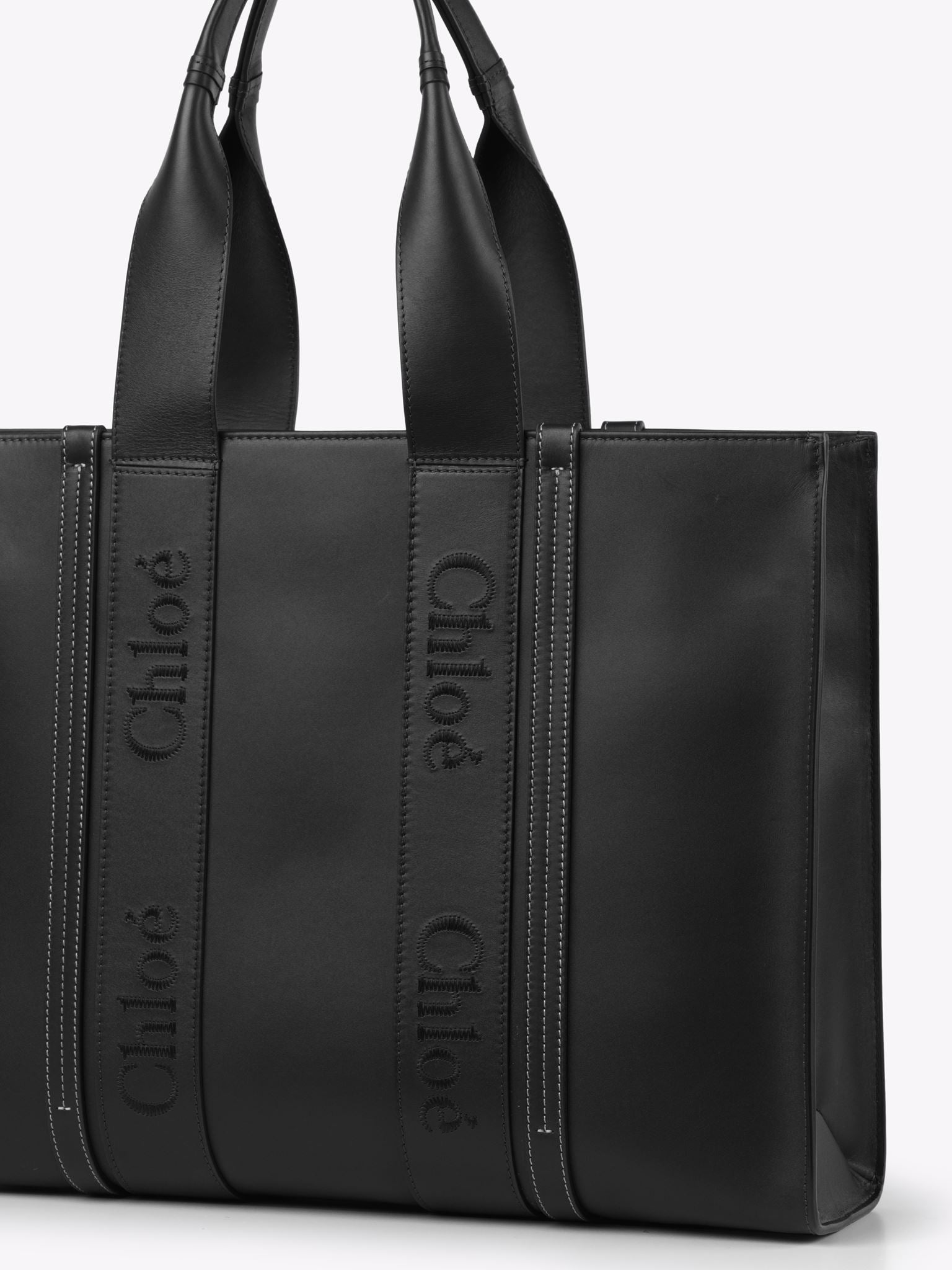 Grand sac cabas Woody en cuir - Noir