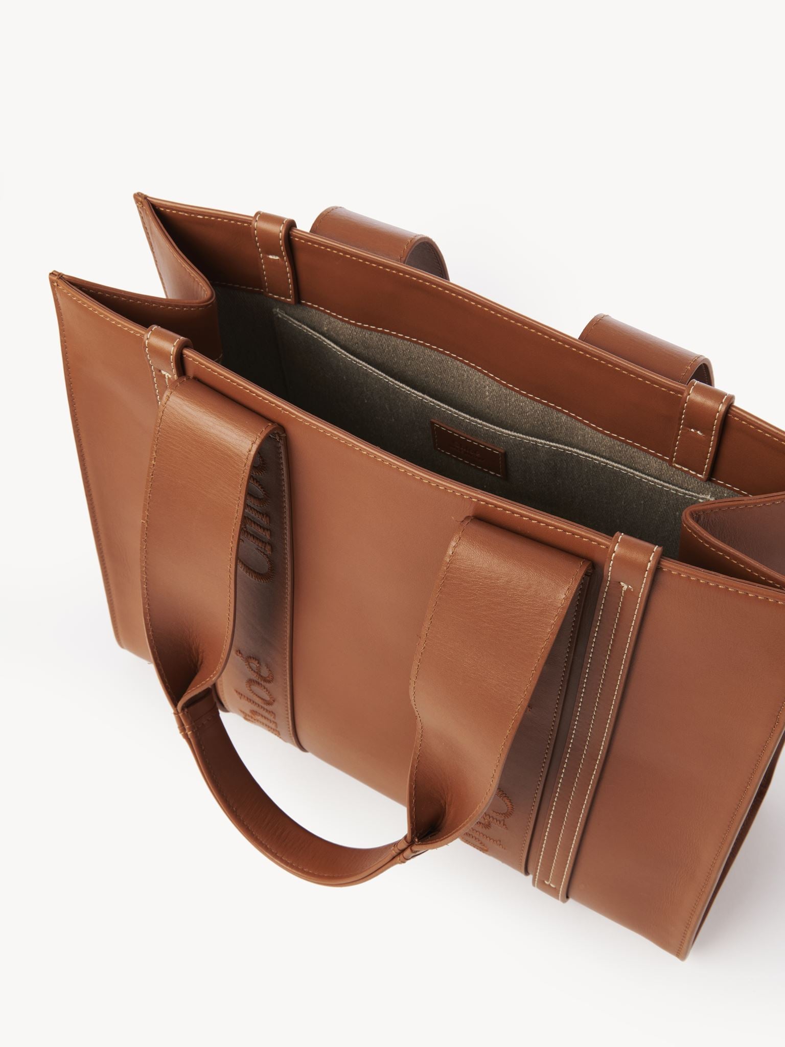 Sac cabas Woody en lin et cuir - Caramel