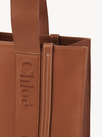 Sac cabas Woody en lin et cuir - Caramel