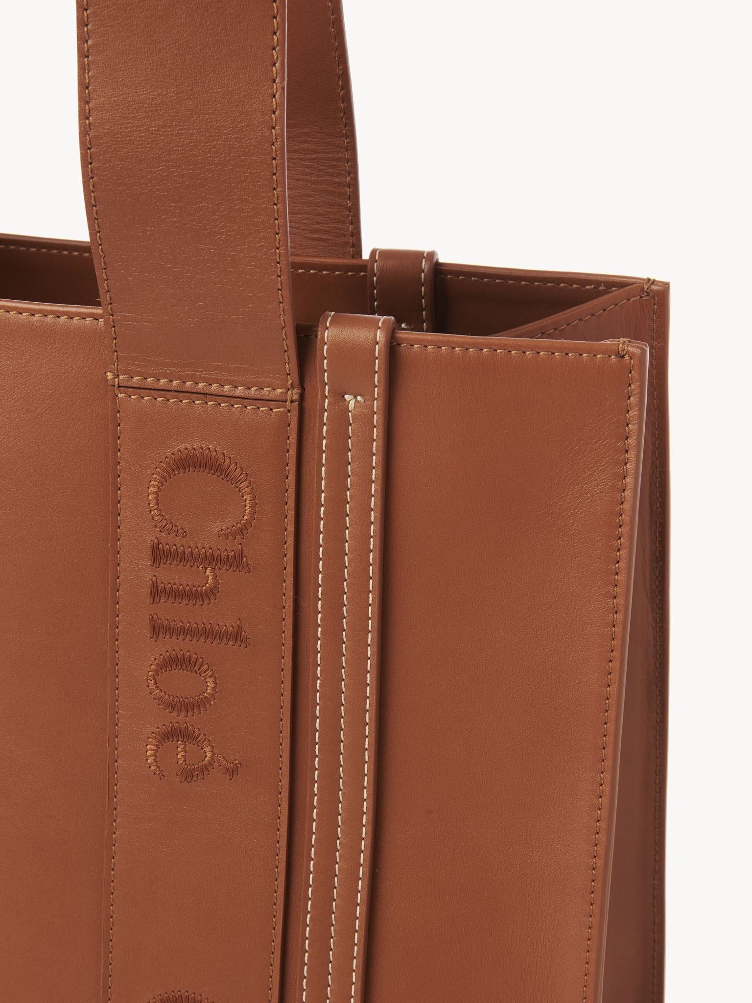 Sac cabas Woody en lin et cuir - Caramel