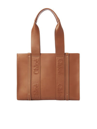 Sac cabas Woody en lin et cuir - Caramel