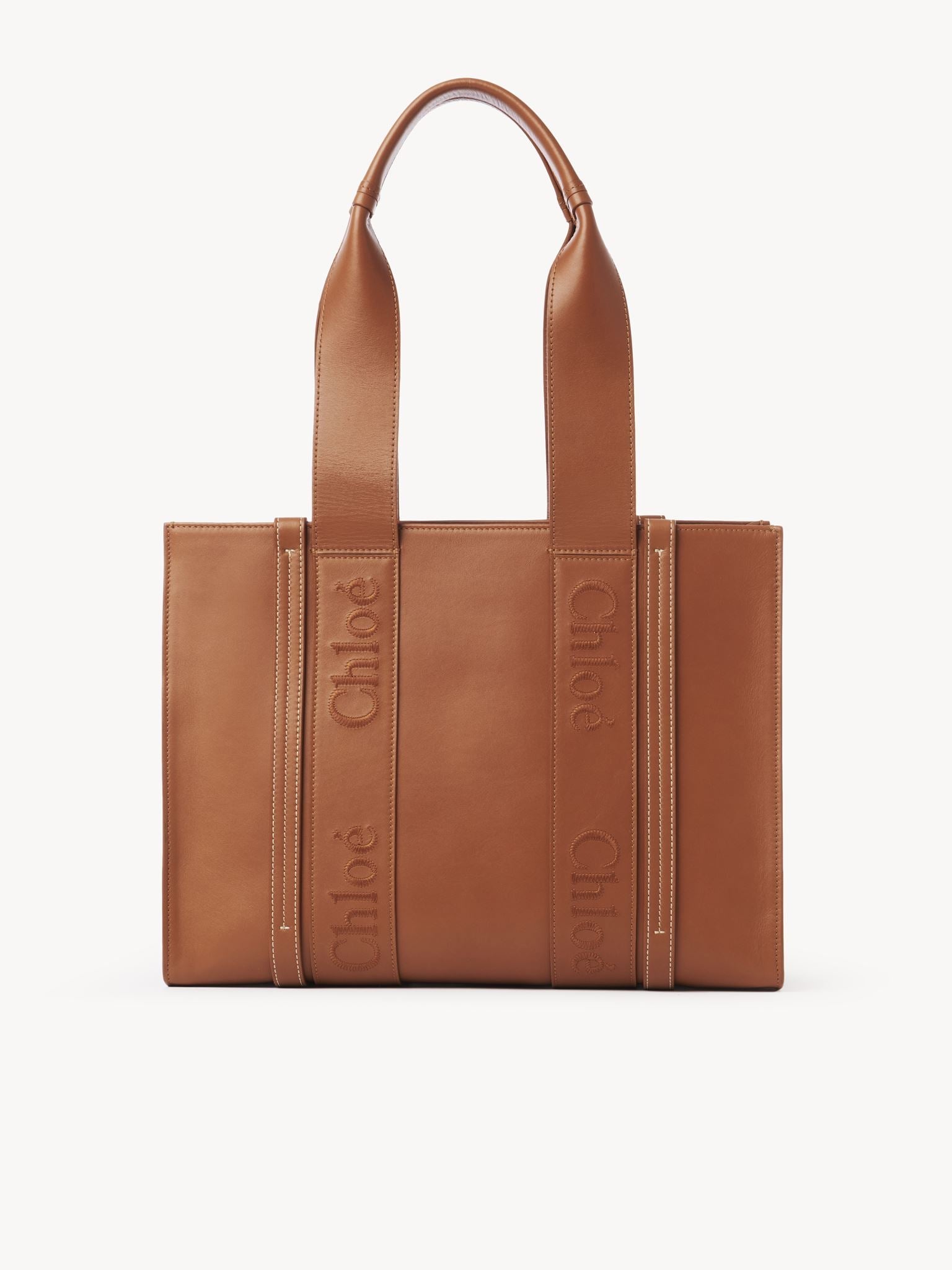 Sac cabas Woody en lin et cuir - Caramel