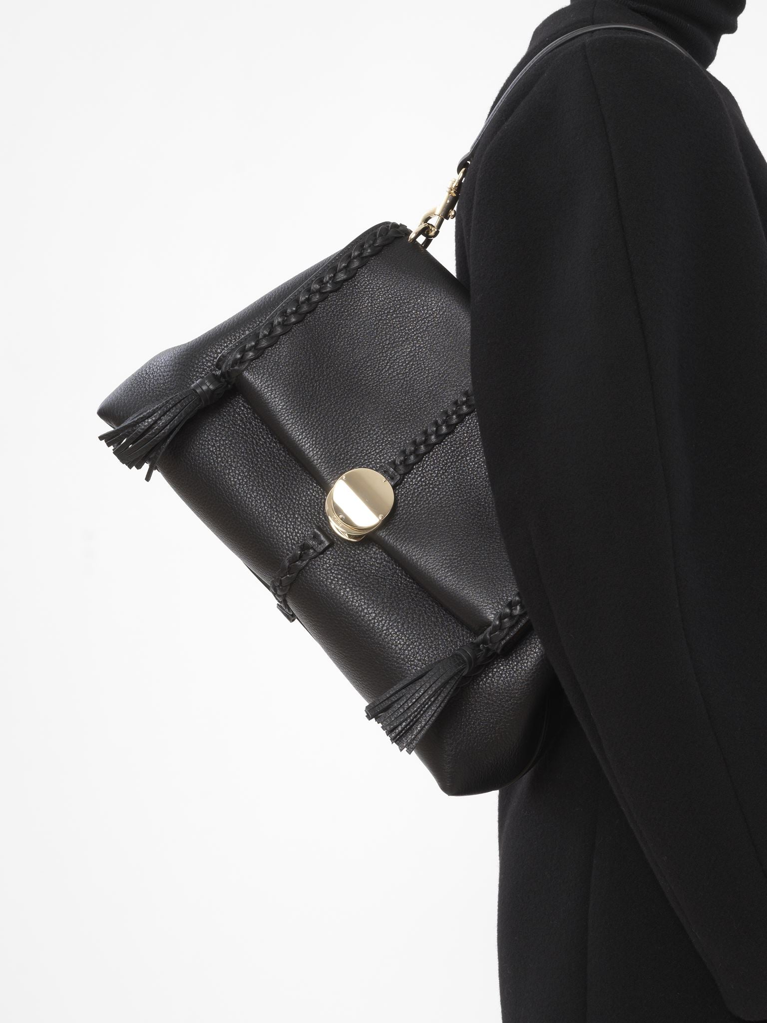 Sac souple porté épaule Penelope en cuir - Black