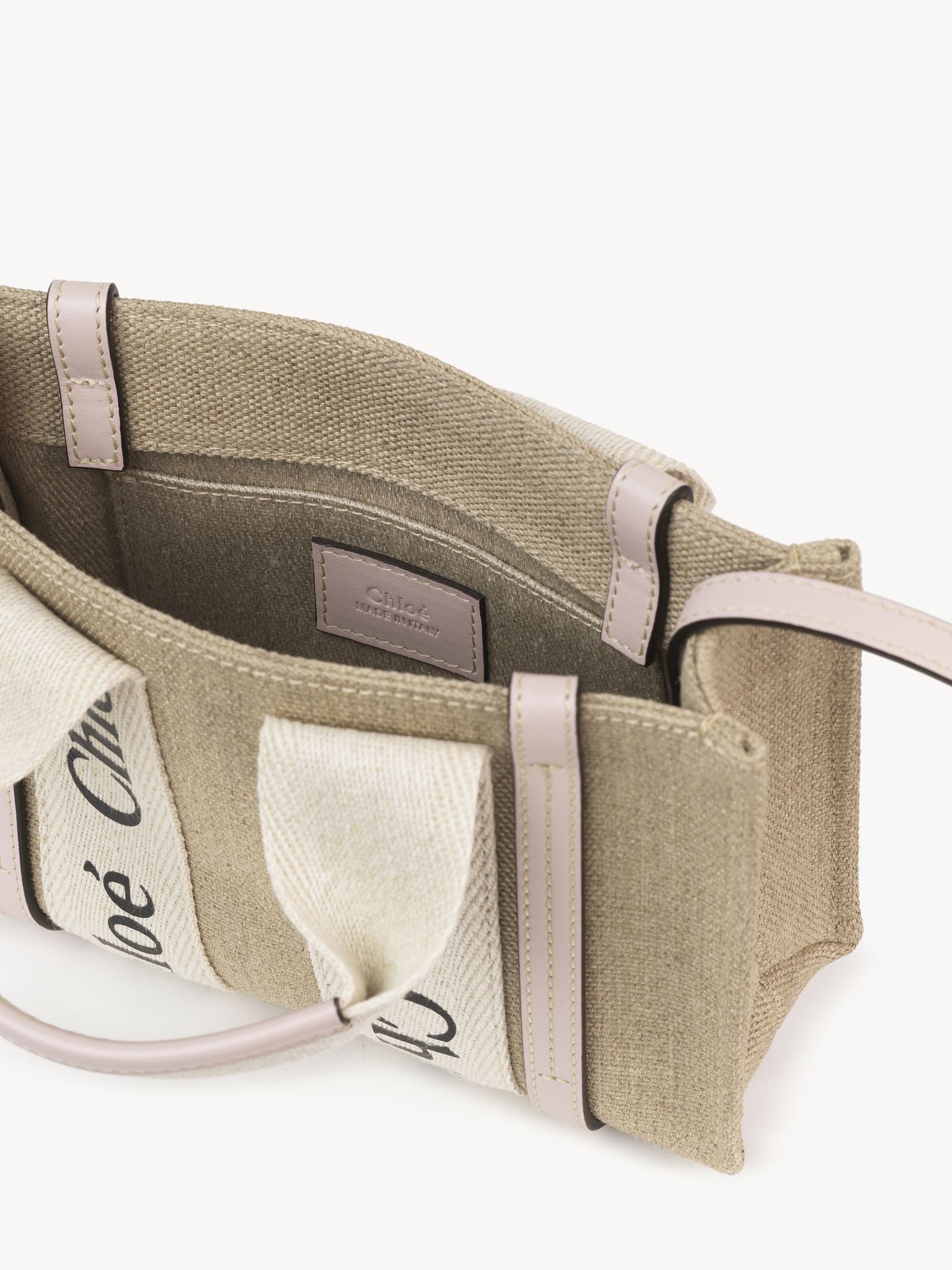 Mini sac cabas Woody à bandoulière en lin - Cement Pink