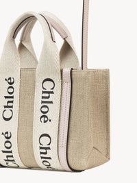Mini sac cabas Woody à bandoulière en lin - Cement Pink
