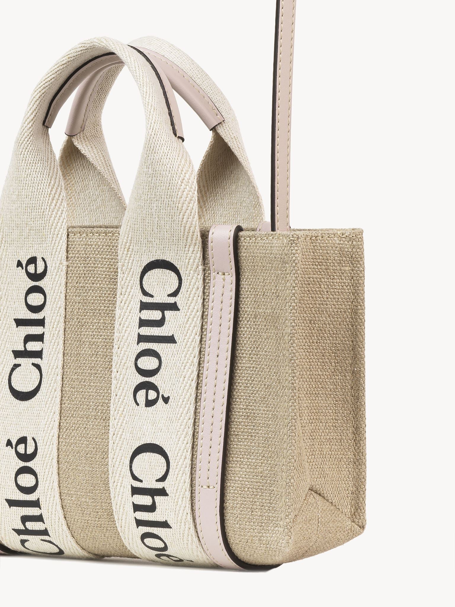 Mini sac cabas Woody à bandoulière en lin - Cement Pink