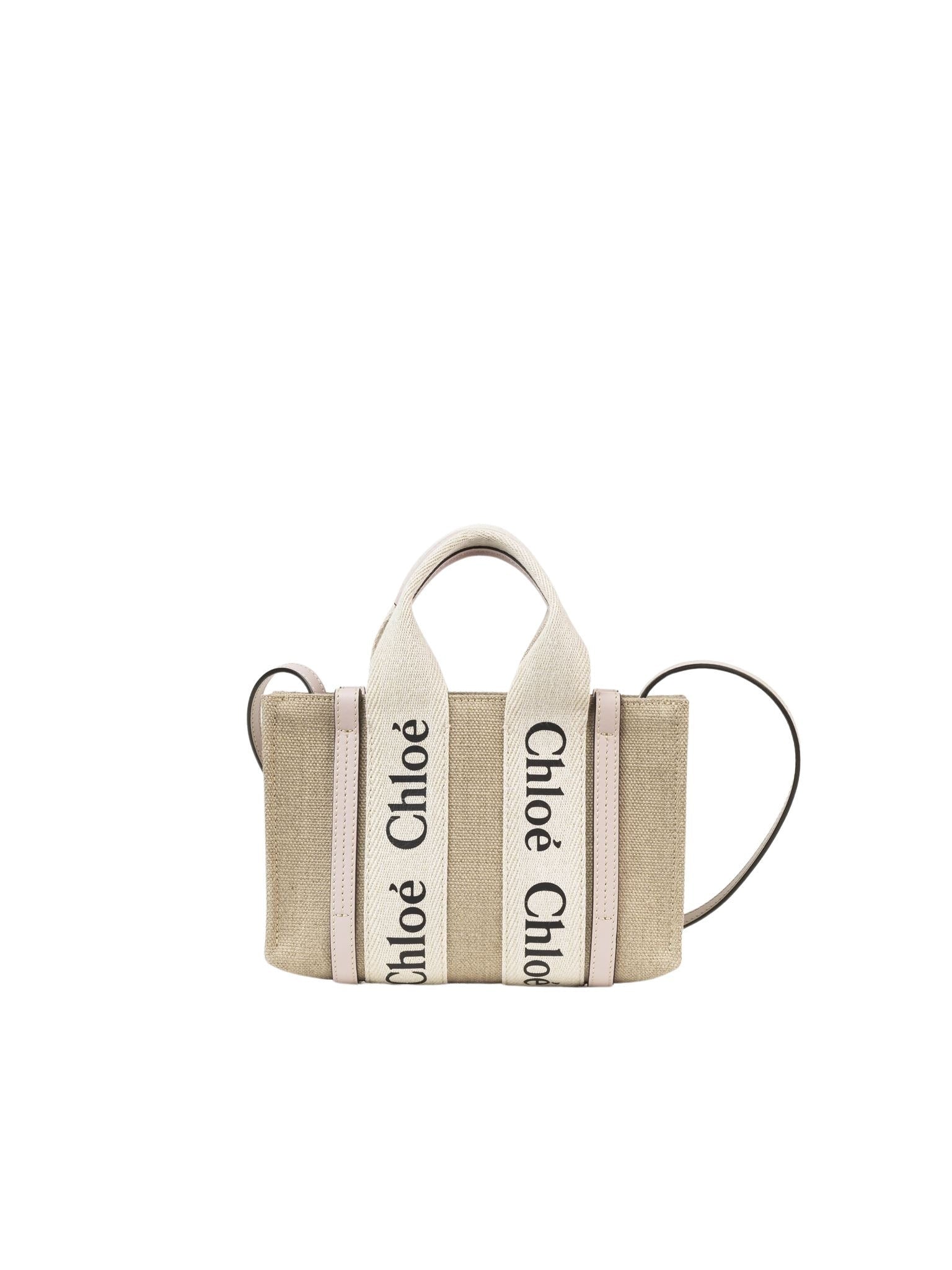 Mini sac cabas Woody à bandoulière en lin - Cement Pink