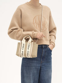 Mini sac cabas Woody à bandoulière en lin - Cement Pink