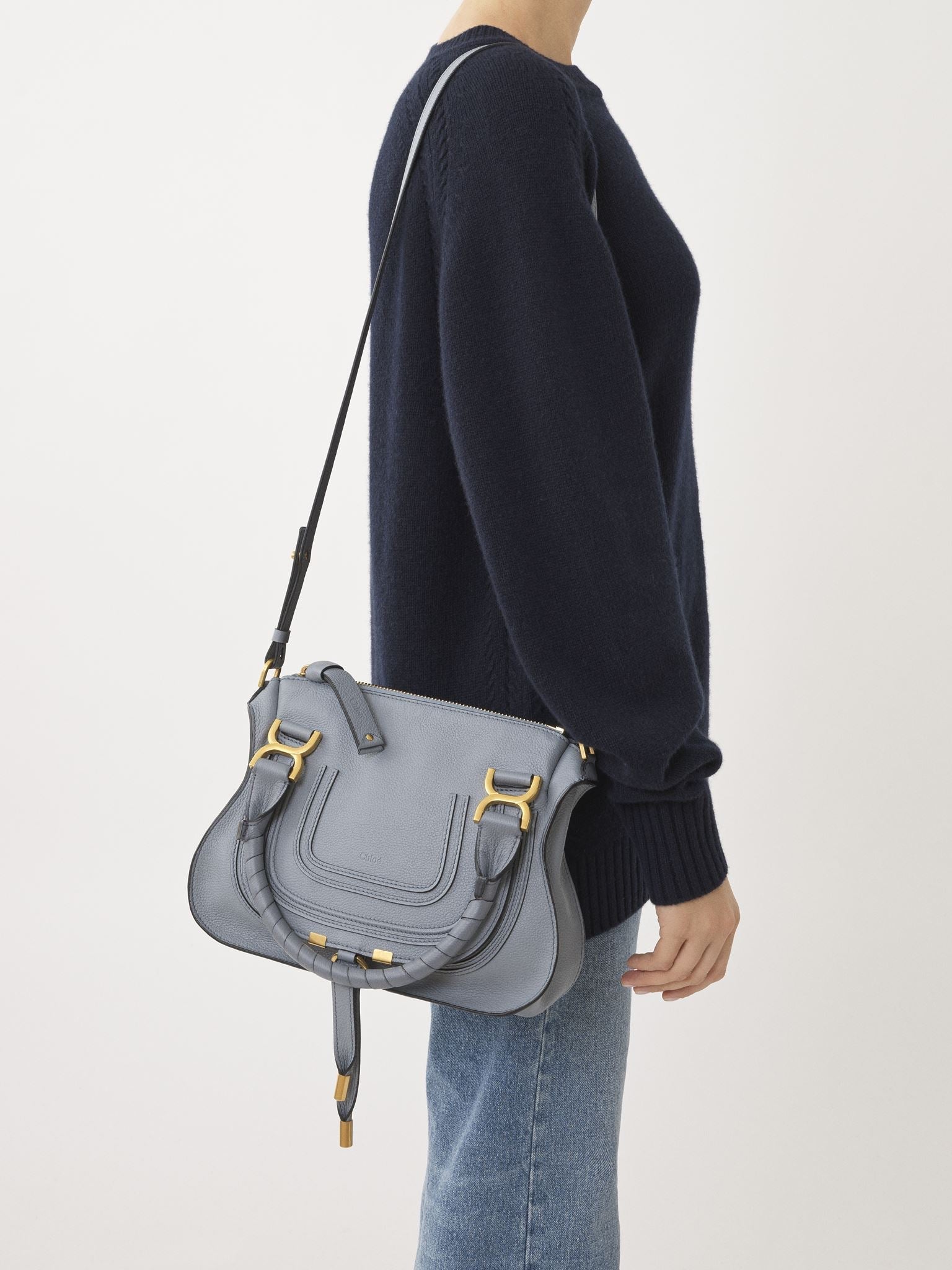 Petit sac double porté Marcie en cuir - Storm Blue