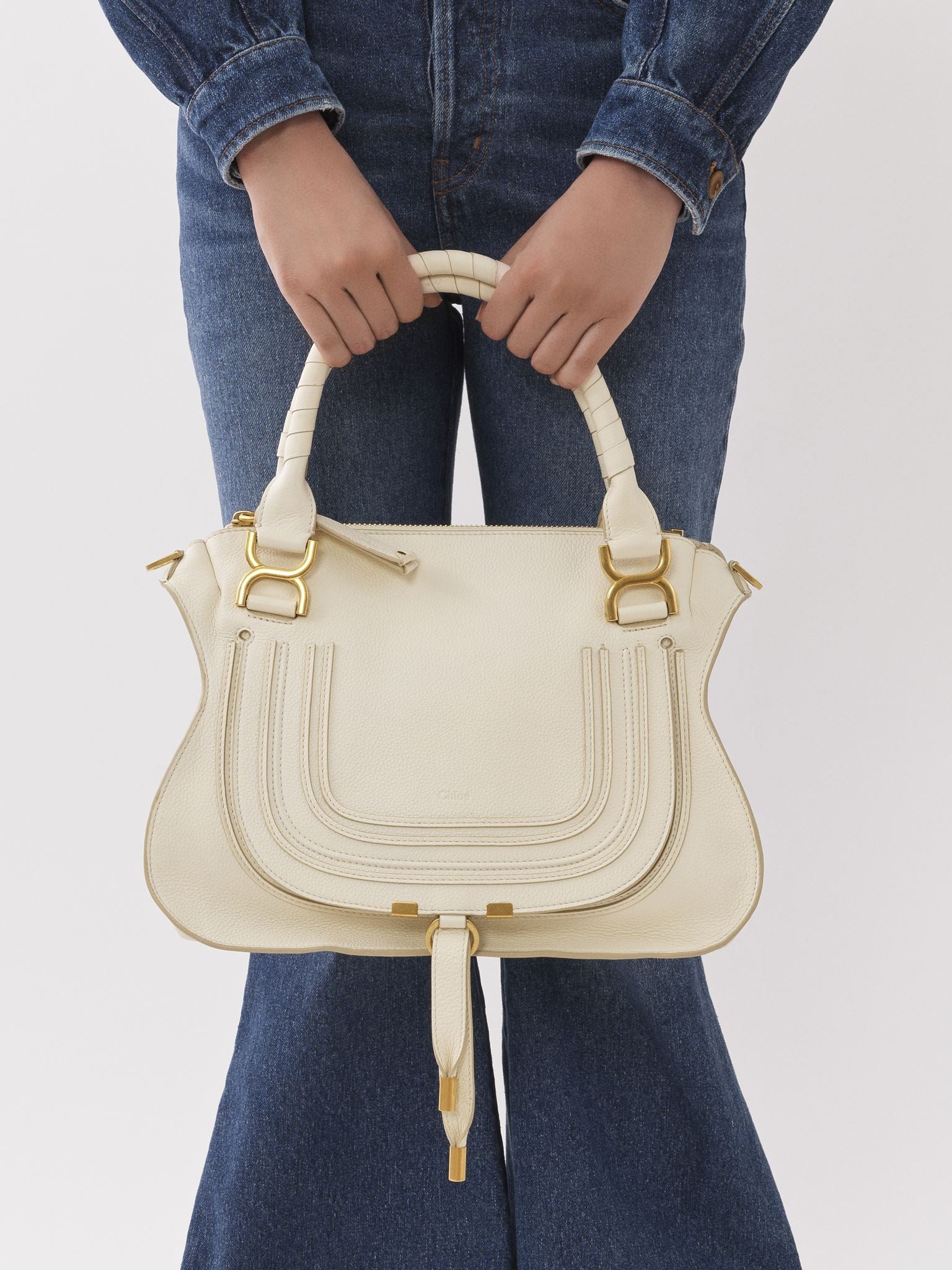 Sac double porté Marcie en cuir - Ivoire Brumeux