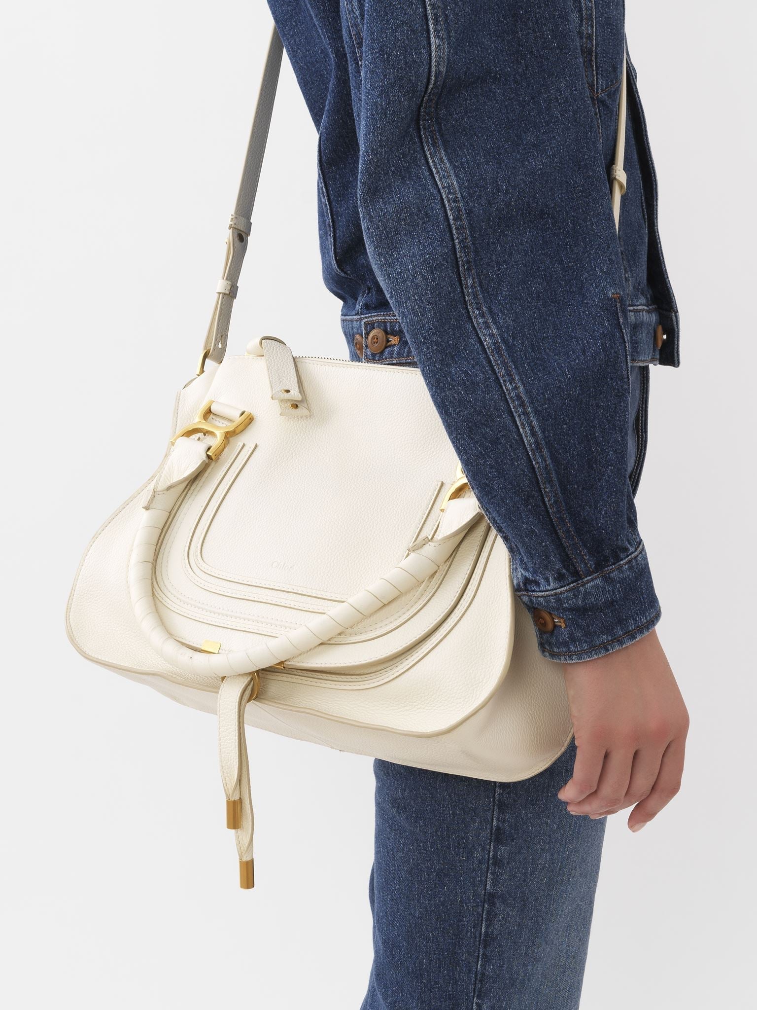 Sac double porté Marcie en cuir - Ivoire Brumeux