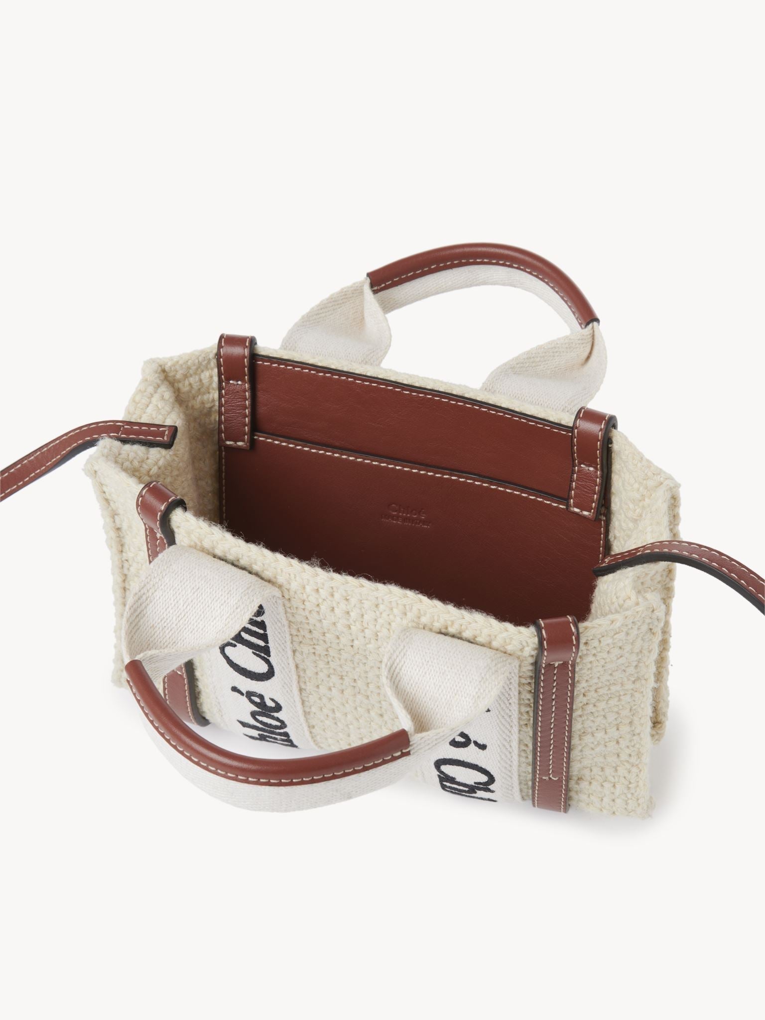 Mini sac cabas Woody à bandoulière - Brown & Beige