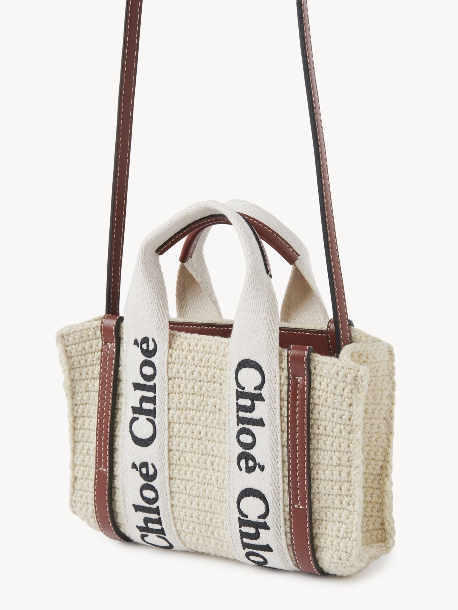 Mini sac cabas Woody à bandoulière - Brown & Beige