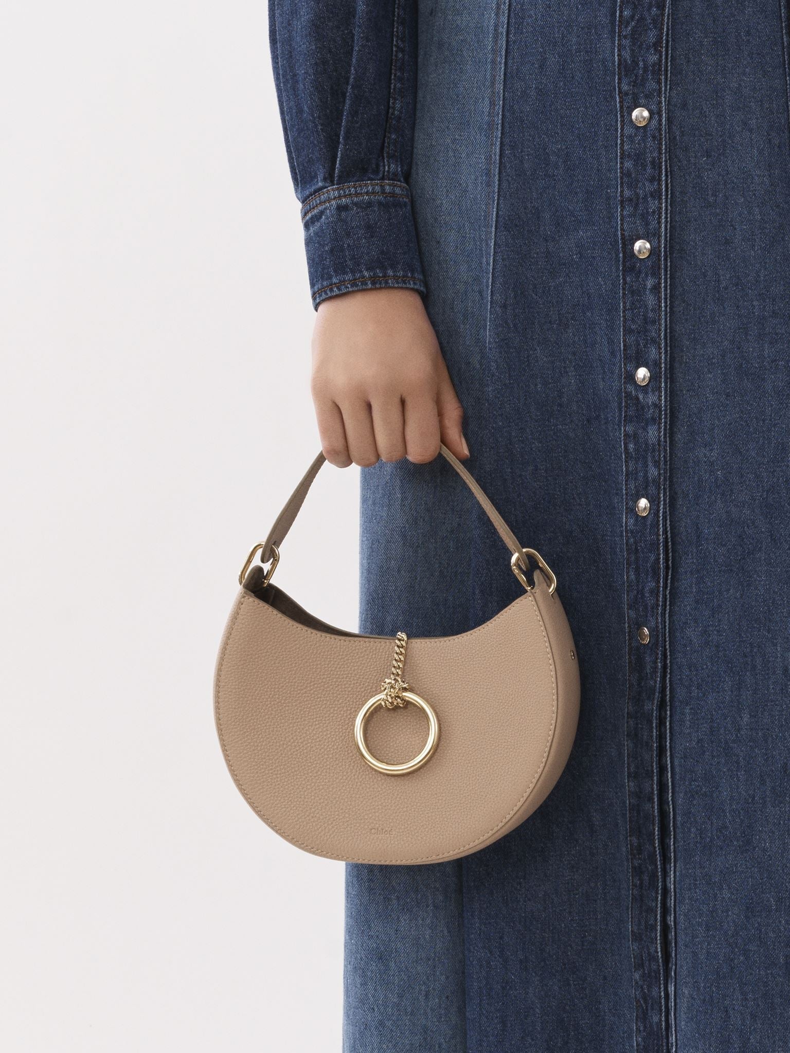 Petit sac hobo Arlène en cuir - Nomad Beige