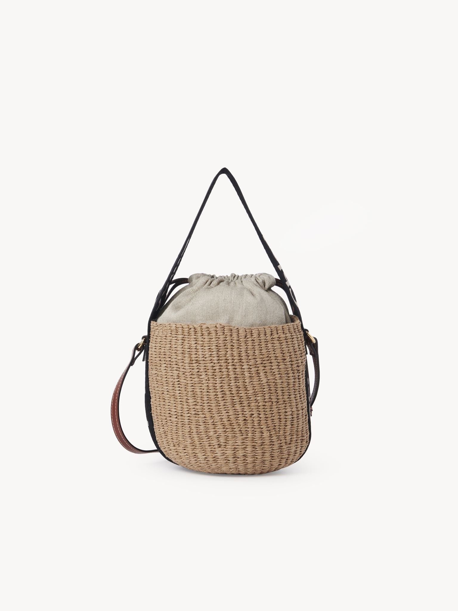 Petit sac panier à logo brodé Woody - Noir Beige